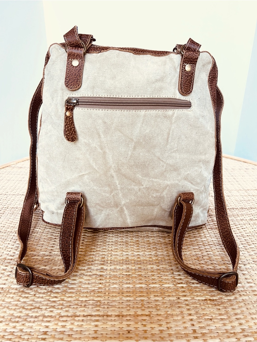 Myra Bag Stupefy Upcycled Canvas & Leather Backpack Cowhide - Picture 2 of 10